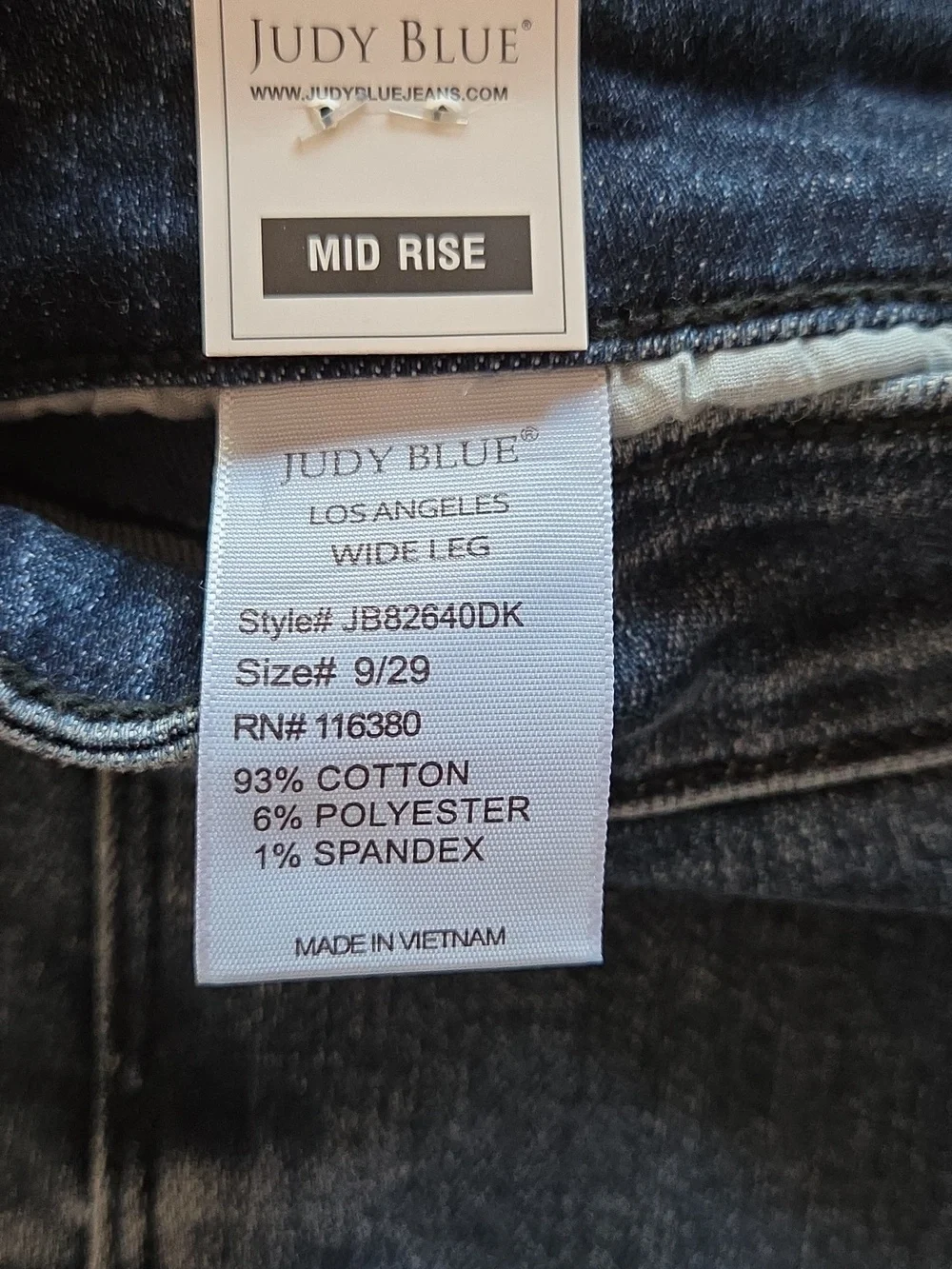 Judy Blue Lux Wide Leg Mid Rise Dark Blue Jeans - Picture 5 of 7